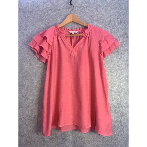 Nanette Lepore Pink Tiered Sleeve Top, Women’s Size S, Ruffled Short Sleeves - Picture 2 of 10